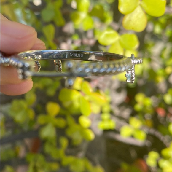 ‼️SALE‼️316L Stainless Steel Hoop Earrings with Light Blue Crystall - Picture 4 of 5